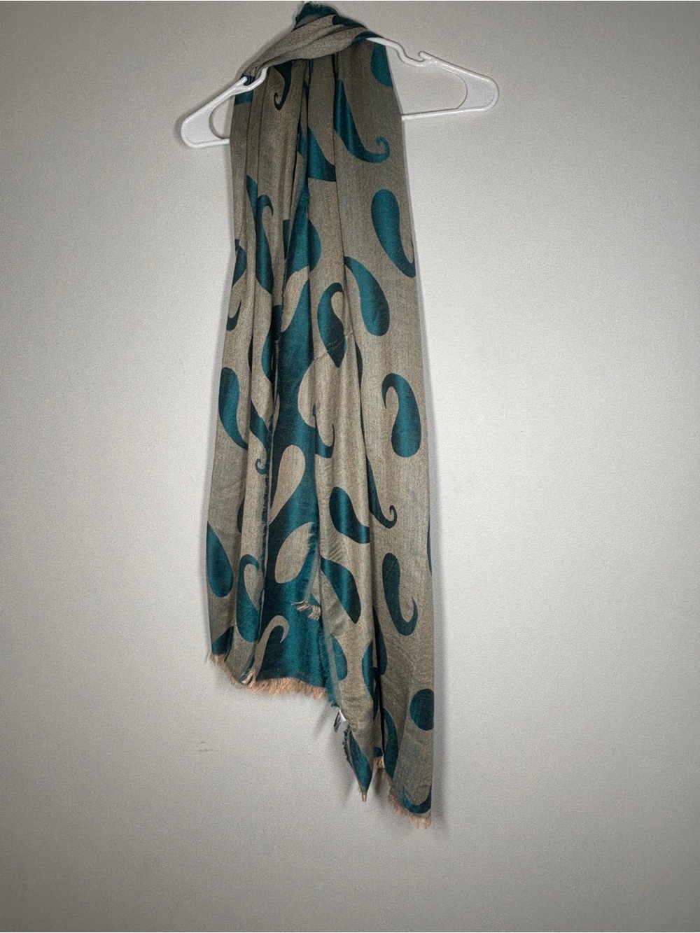 Reversible Teal & Beige Paisley Pashmina Scarf Wrap